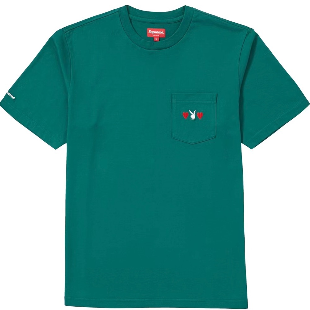 Supreme Teal Short Sleeve Playboy Pocket Tee with Heart & Bunny Motif